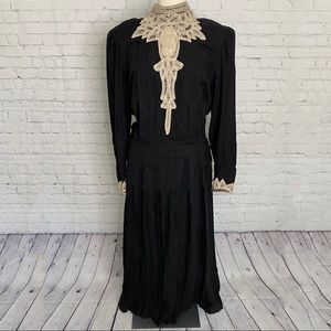 Vintage KATHIE LEE Black lace Victorian long dress